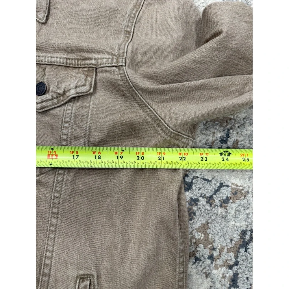 Levis Mens Tan Khaki Denim Trucker Jacket Large Button Front Classic